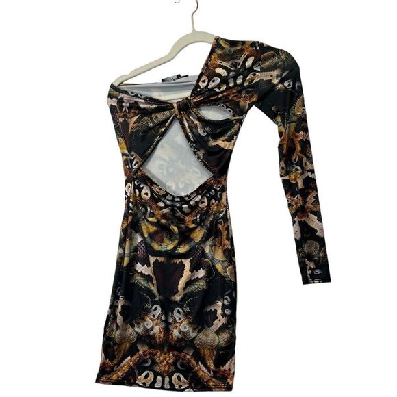 NEW with tags Pretty little things off shoulder snakeskin bodycon dress size 4 - Picture 1 of 13